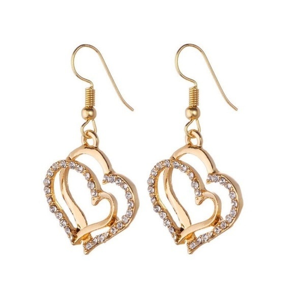 Gold/Silver Double Heart-Shaped Pendant Necklace & Earring set. - Picture 6 of 7